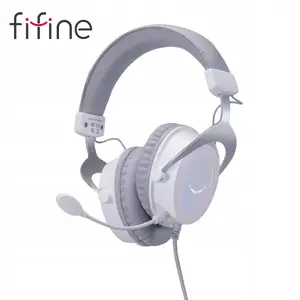 Pāri austiņu gaismas Fifine H3W AmpliGame RGB uz auss, ar iebūvētu mikrofonu, vadu USB savienojums