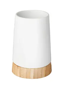 Freestanding toothbrush tumbler Wenko Bamboo — bamboo and ceramic, 85×85×116 mm