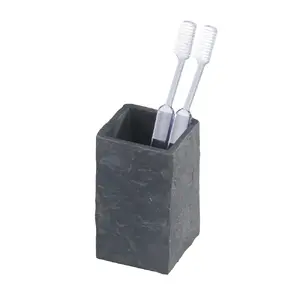 Bathroom tumbler Wenko Slate Rock polyresin square freestanding 64×64×105 mm anthracite