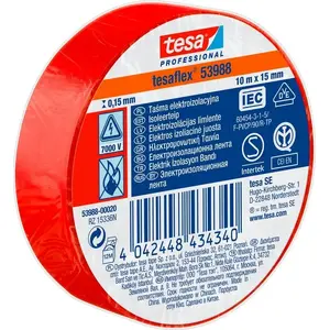 Insulating Electrical Tape Tesa H5398820 — PVC 10 m × 15 mm, rated for 5000 V, red