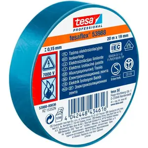 Electrical Insulation Tape Tesa H5398836 — PVC, 20 m × 19 mm, 5000 V, blue