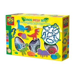 Modelēšanas mīklas komplekts SES Dino Clay Mega Set 00503 — 7 dinozavra veidnes, 7 krāsas, bez glutēna, vegānisks