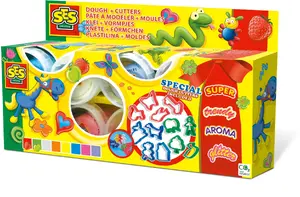 Modelēšanas mīklas komplekts SES Dough mania 8×90 g ar 12 veidnēm — daudzkrāsains, bērniem