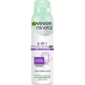 Dezodorants aerosols GARNIER 6‑in‑1 Ādas un apģērba aizsardzība 48h, sieviešu, 150 ml