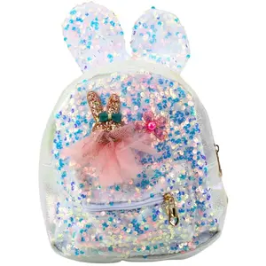 Bērnu mugursoma ar spīdumiem un zaķa ausīm 22 cm, 4.4 l, balta