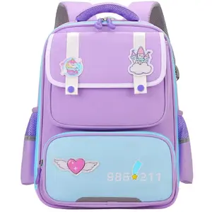 School Backpack Lean 16L with Chest Strap and Decorative Patches, Purple