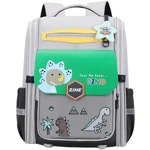 School Backpack Lean 22008 with Dinosaur Print, Chest Strap, 21 L, 39 cm, Gray/Green
