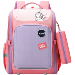 School Backpack Lean 21L with Unicorn Print, Chest Strap, Pastel Pink, 39 cm