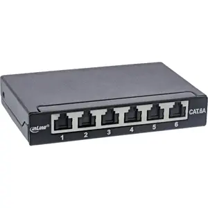InLine Patch panel Cat.6A 0.5U 6-port, table/wall/rail, black with dust prot.