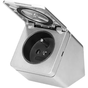 Under-cabinet sealed socket with flap ORNO FS-9, IP44, 1×2P+Z, silver