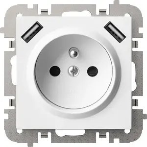 Electrical outlet ELEKTROPLAST SANTRA 2P+Z with 2x USB for flush mounting, white