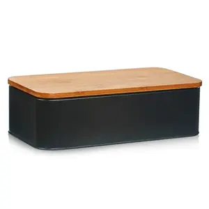 Bread box ZELLER 25377 — rectangular black metal, 425×230×130 mm