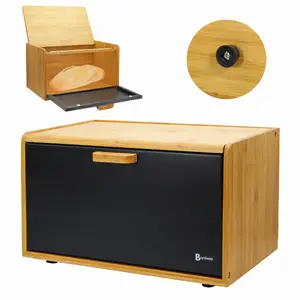 Хлебница Brunbeste BB-4254 с бамбуковой крышкой чёрная — контейнер для хлеба