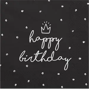 Paper napkins PartyDeco Happy Birthday black 33x33 cm 20 pcs