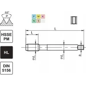 FANAR hand tap G 1/8" DIN-5156B HSSE-PM HL Mastertap — G 1/8" gas pipe thread tap