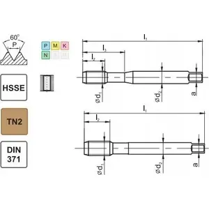 Метчик FANAR UNC No 8-32 DIN 371B (2B) HSS-E с TiN покрытием 800X