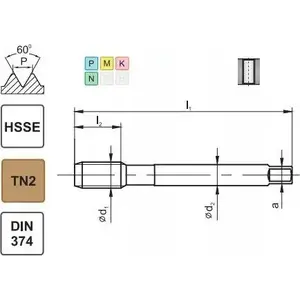Метчик FANAR M12x1 DIN 374B (6H) HSSE TiN 800X