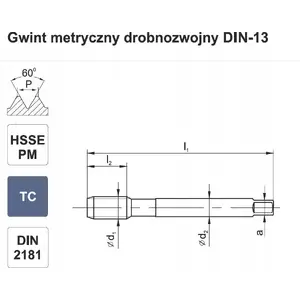Метчик FANAR M8x1 NGMM/2-P DIN 2181 HSSE-PM TiCN HRC40 (6HX)