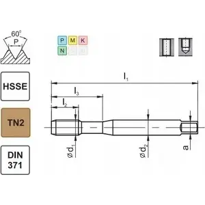Thread Tap FANAR M6 DIN 371C (6H) HSS-E TiN 800 mm