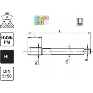 Метчик FANAR G 1/8 DIN-5156C R45 HSSE-PM HL MASTERTAP — метрический G1/8