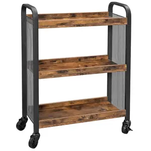Servēšanas ratiņi uz riteņiem LEOBERT model_2037_1 — taisnstūrveida, melni/brūni, plaukti no skaidu plātnes, 660×260×850 mm
