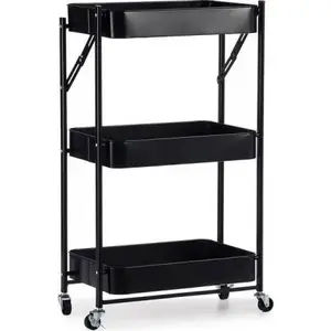 Folding Vegetable Cart Kinvara S3609935 — Black Steel Frame with Plastic Basket, 29.5 × 78.5 × 45.5 cm