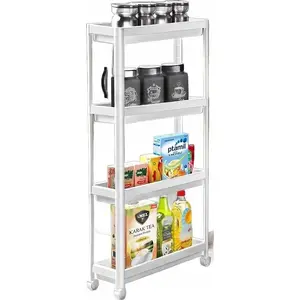 Narrow 4‑Tier Wheeled Shelf Katex Decobella, white, 54×18×100 cm