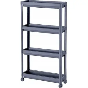 Narrow 4-tier rolling shelving unit Katex Decobella anthracite, 54×18×100 cm
