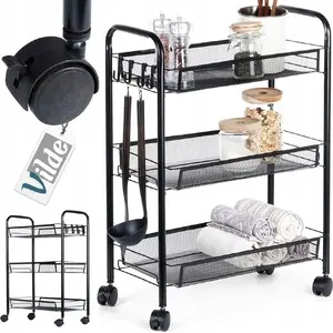 Металлическая полка на колёсах Vilde 3 уровня 44 x 26 x 63 см, чёрная
