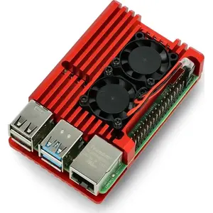 Alumīnija korpuss Raspberry Pi 4B no JustPi ar diviem ventilatoriem — sarkans