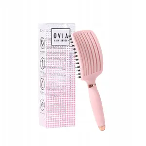 Hair Brush MOHI with Wild Boar Bristles Pink — compact brush for gentle detangling