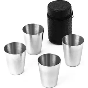 Stainless steel shot glasses ORION set of 4 30 ml with universal carrying case