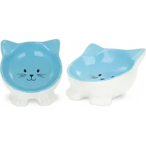 Ceramic Cat Bowl Barry King BK-18412 — 11.5 cm, Blue, Raised on Small Legs