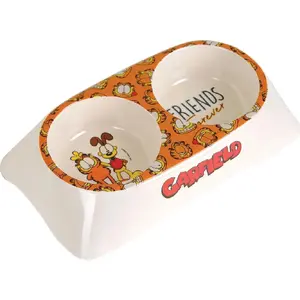Bļoda, GARFIELD dubulta melamīna kaķu trauks GR-6501, balta/dzeltena