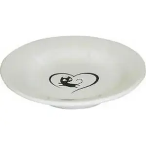 Kaķa keramikas bļoda Yarro International 15,5 x 3 cm, balta ar sirds dizainu