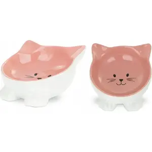 Cat Ceramic Bowl on Raised Feet 11.5 cm, barry king BK-18411, pink