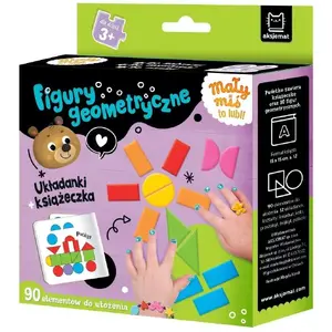 Educational puzzle book set Aksjomat — 'Mały miś to lubi! Figury geometryczne. Układanki.' (children's geometric shapes puzzles)