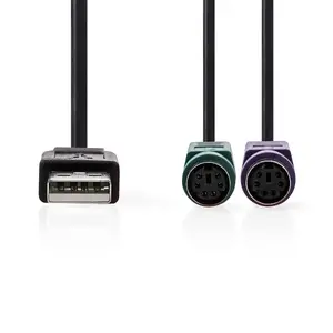 Kabelis Nedis CCGB60830BK03 PS/2 uz USB A, 5‑pinu DIN — 0.3 m, melns