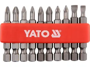 Screwdriver bit set YATO YT-0483 — 10 pcs, steel bits (Phillips, Pozidriv, Slot)