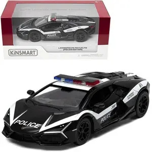 Rotaļu auto Kinsmart Lamborghini Revuelto Policja mērogā 1:38 metāla modelis, policijas krāsojums