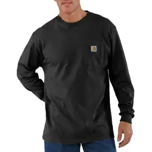 T-krekls Carhartt Heavyweight Pocket L/S — ar garām piedurknēm, kokvilnas, melns