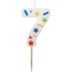 Dzimšanas dienas svecīte cipars 7 Slowmoose, balta ar konfeti, 5,5 cm