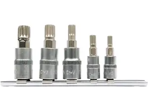 Screwdriver bit set YATO YT-04360 — 5 pcs, 12-spline flange & 9.5 mm slotted, 1/4" (25.4/4 mm) shank
