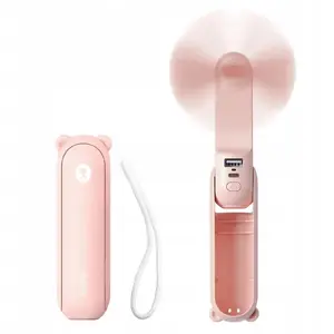 Rokas ventilators Jisulife Life8 Plus — portatīvs USB ventilators ar 4500mAh powerbank un lukturīti, rozā
