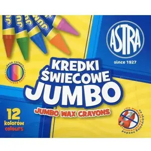 Vaska krītiņi Astra Jumbo 12 krāsas — biezie bērnu vaska krītiņi