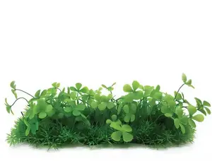 Akvārija augs Slowmoose Aqua Natura, mākslīgs zaļš plastmasas 10 cm ar podu-kanālu un āboliņa formas lapām