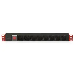Распределитель питания TECHLY I-CASE STRIP-81U 8 розеток Type L, 1U, 16 A, 220–250 В, кабель 2 м, чёрно-красный