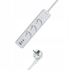 Barošanas lente Tiross M405 ar 3 AC kontaktligzdām, 2×USB‑C, 3G zemējums, 1,5 m kabelis