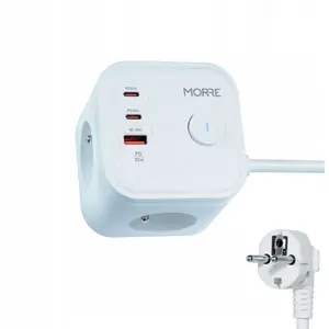Barošanas pagarinātājs Tiross M404 ar 3 zemētām kontaktligzdām, 2x USB-A un 1x USB-C, kabelis 1,5 m