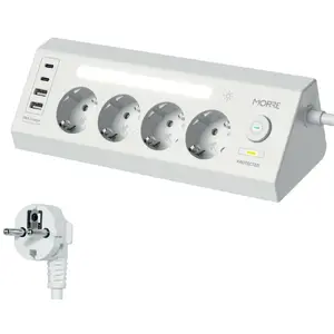 Stūra barošanas sadalītājs Tiross M411 — 4 kontaktligzdas, 2×USB-A, 2×USB-C, stūra montāža